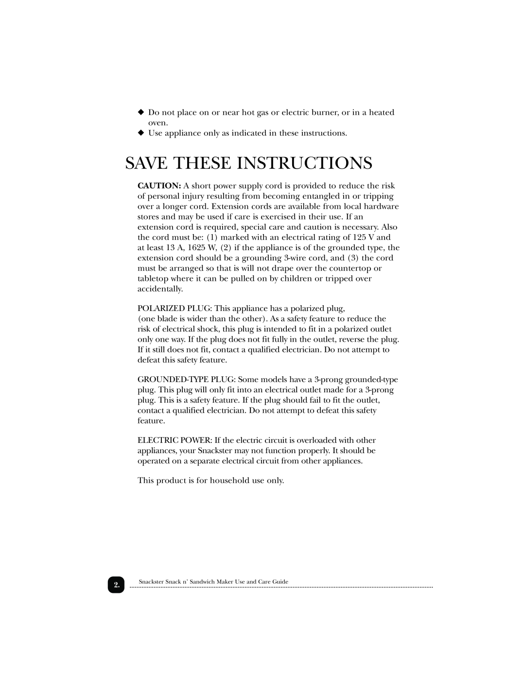Toastmaster 288K, TSM2, 289MEX, 378589, 288MEX manual Save These Instructions 