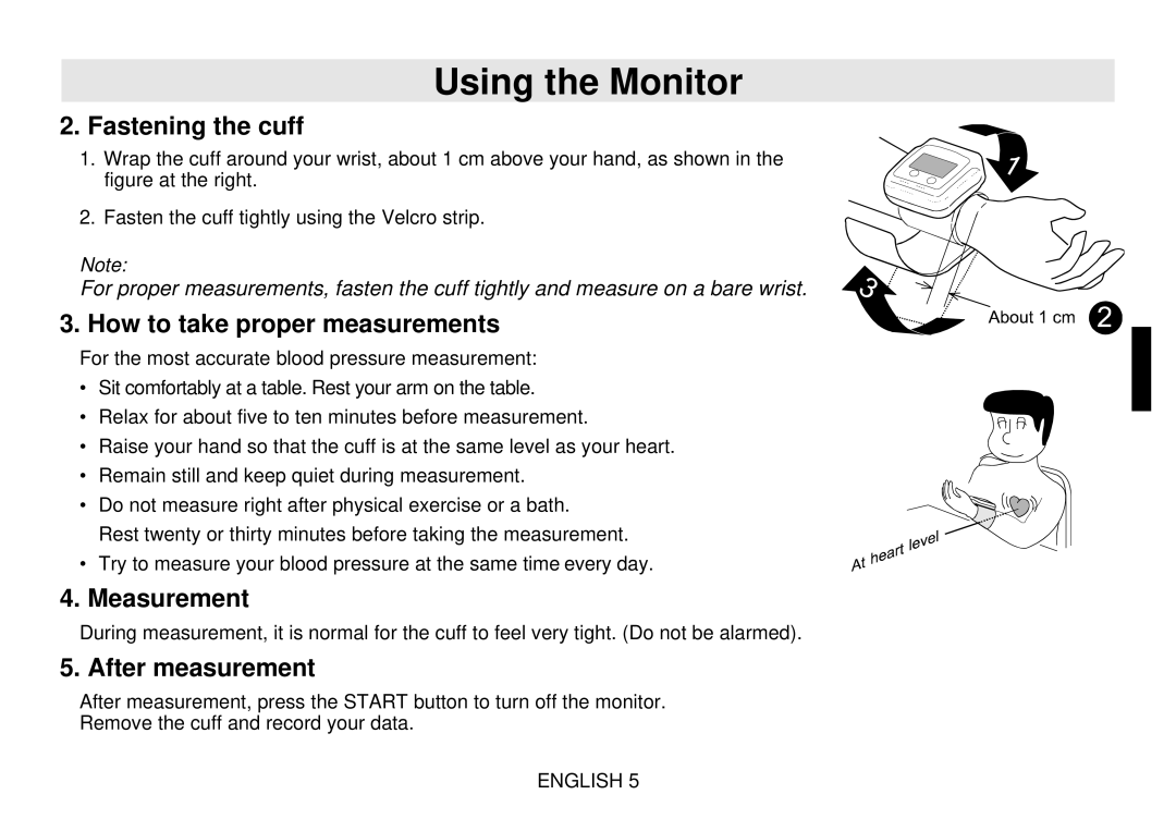 Toastmaster UB-328 instruction manual Fastening the cuff, How to take proper measurements, Measurement, After measurement 