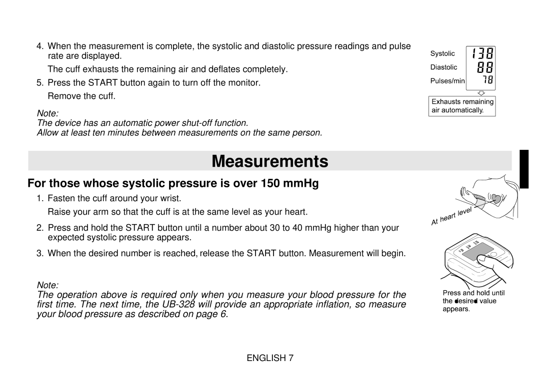 Toastmaster UB-328 instruction manual For those whose systolic pressure is over 150 mmHg 