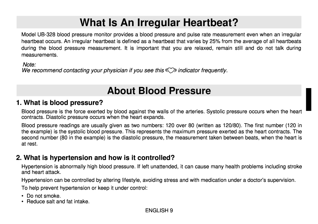 Toastmaster UB-328 instruction manual What Is An Irregular Heartbeat?, About Blood Pressure, What is blood pressure? 