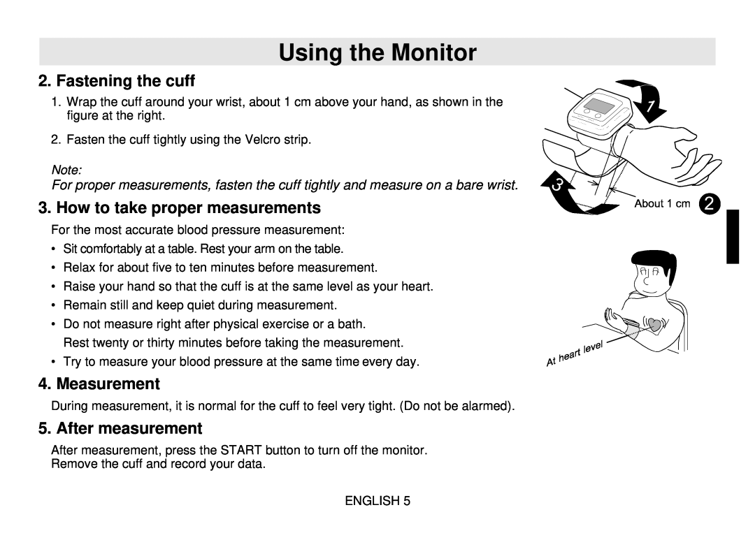 Toastmaster UB-328 Fastening the cuff, How to take proper measurements, Measurement, After measurement, Using the Monitor 