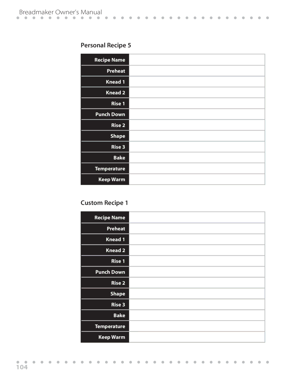 Toastmaster WBYBM1 manual 104 