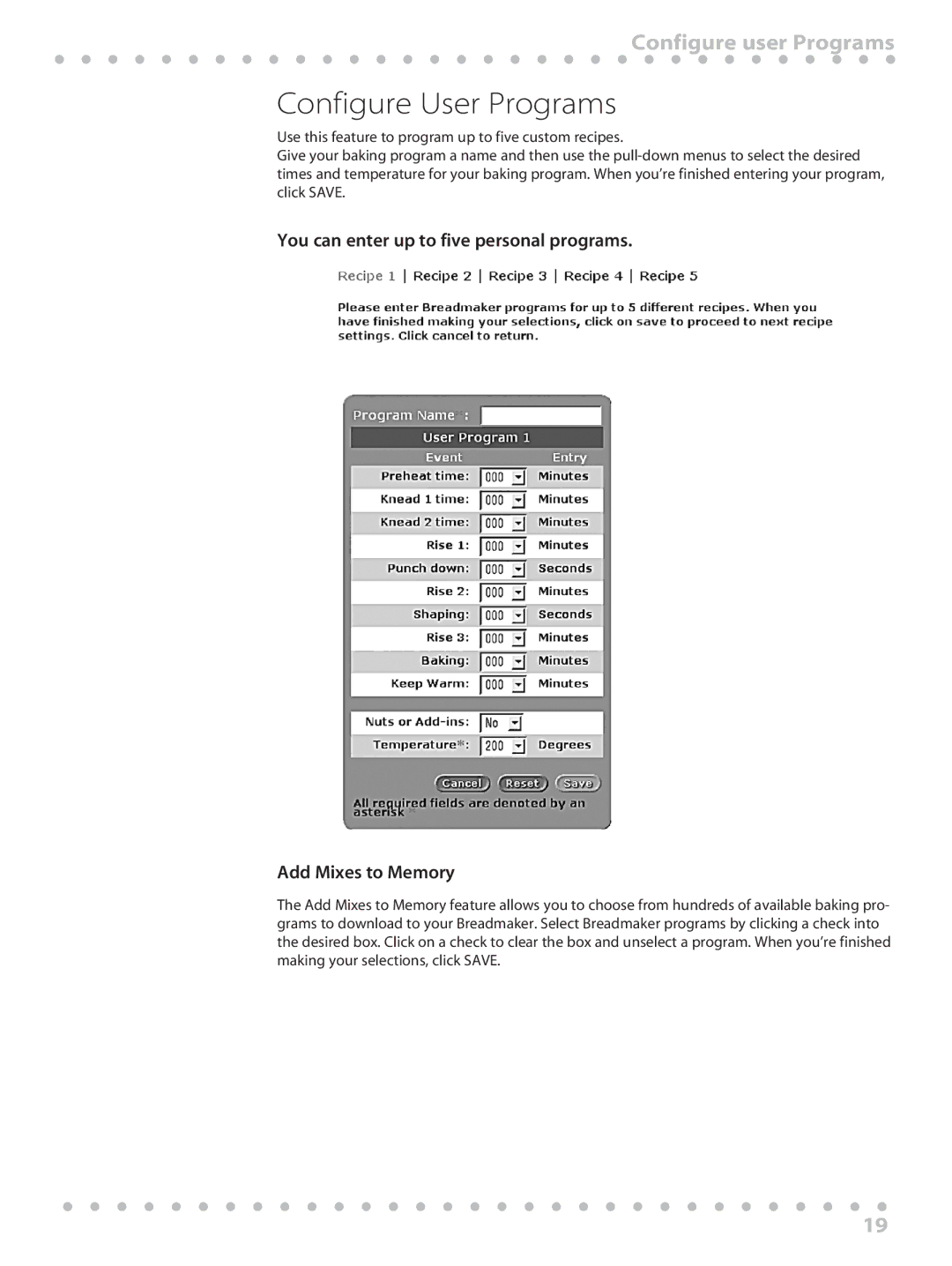 Toastmaster WBYBM1 manual Configure User Programs, Configure user Programs 