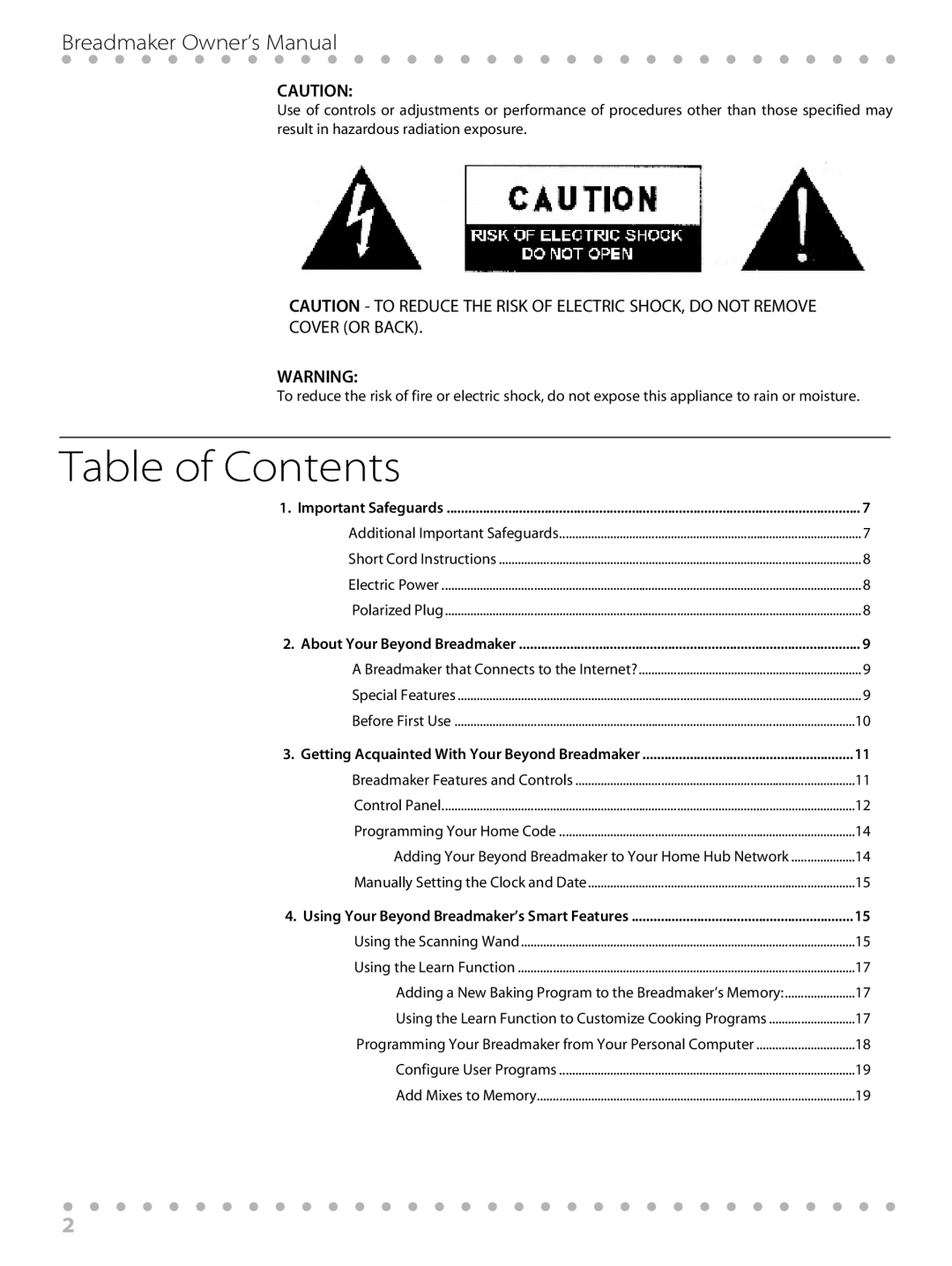 Toastmaster WBYBM1 manual Table of Contents 