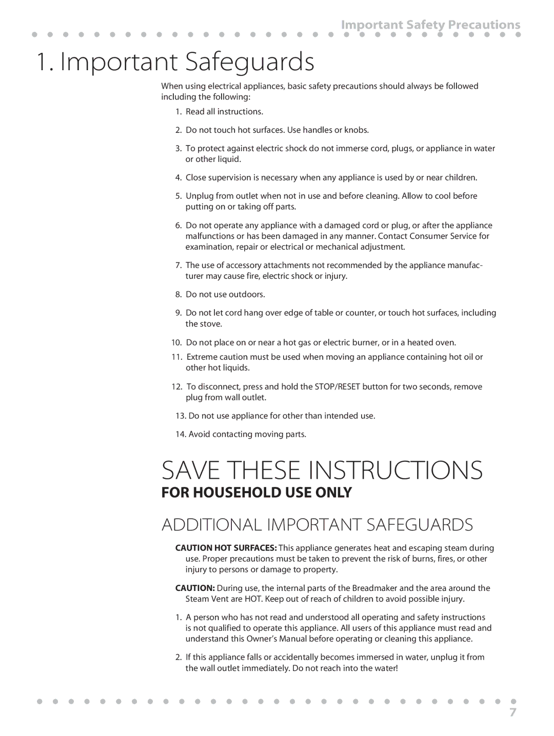 Toastmaster WBYBM1 manual Important Safeguards, Important Safety Precautions 