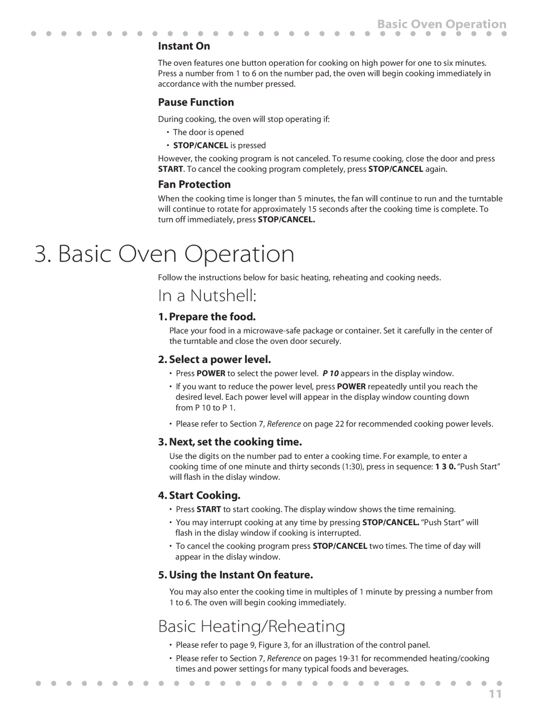 Toastmaster WBYMW1 manual Basic Oven Operation, A Nutshell, Basic Heating/Reheating 