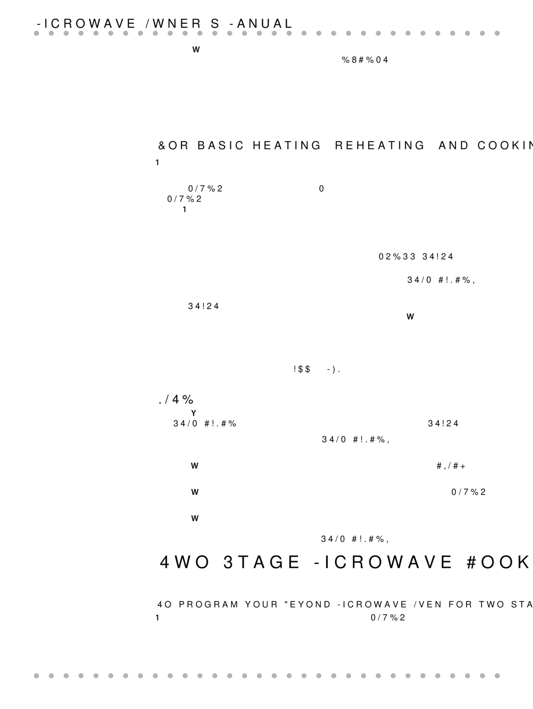 Toastmaster WBYMW1 manual Two Stage Microwave Cooking, For basic heating, reheating, and cooking 