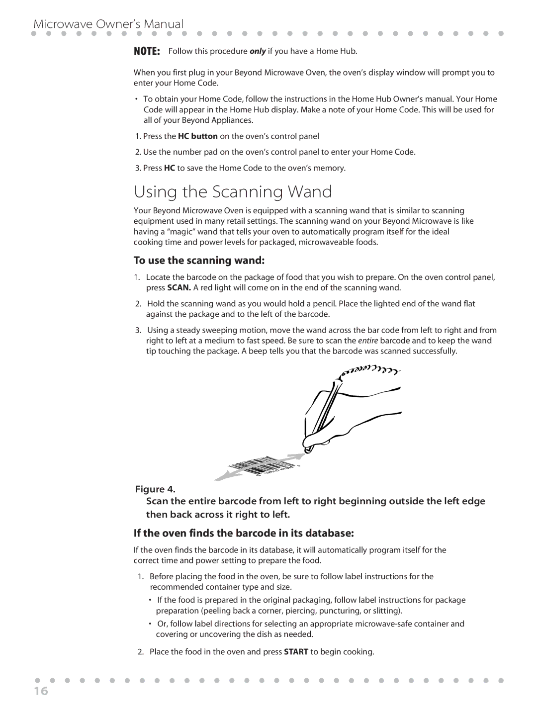 Toastmaster WBYMW1 manual Using the Scanning Wand, To use the scanning wand, If the oven finds the barcode in its database 