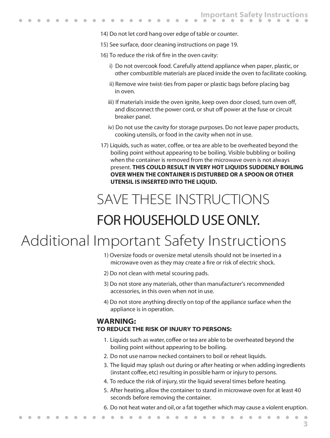 Toastmaster WBYMW1 manual Additional Important Safety Instructions 