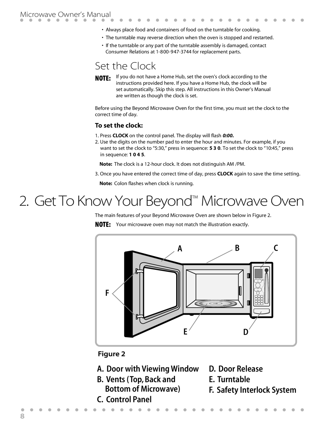 Toastmaster WBYMW1 manual Set the Clock, A.Door with Viewing Window, Get To Know Your Beyond Microwave Oven, Ab C F Ed 
