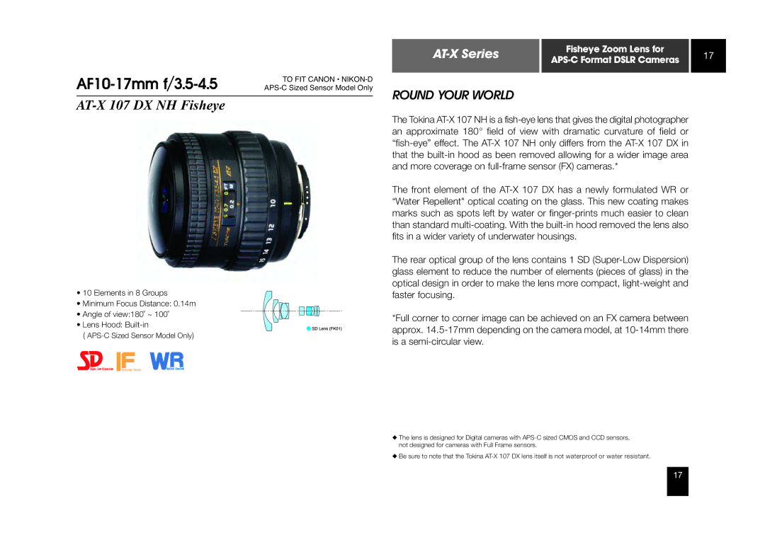 Tokina ATX840AFDC manual AT-X 107 DX NH Fisheye 