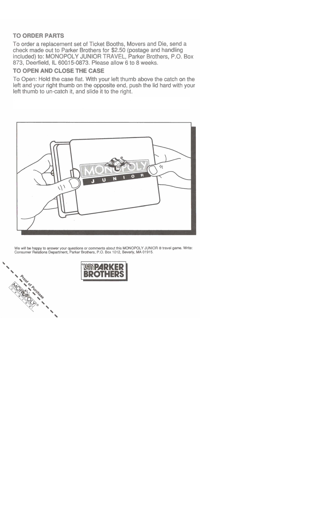 Tonka Games manual To Order Parts, To Open and Close the Case 