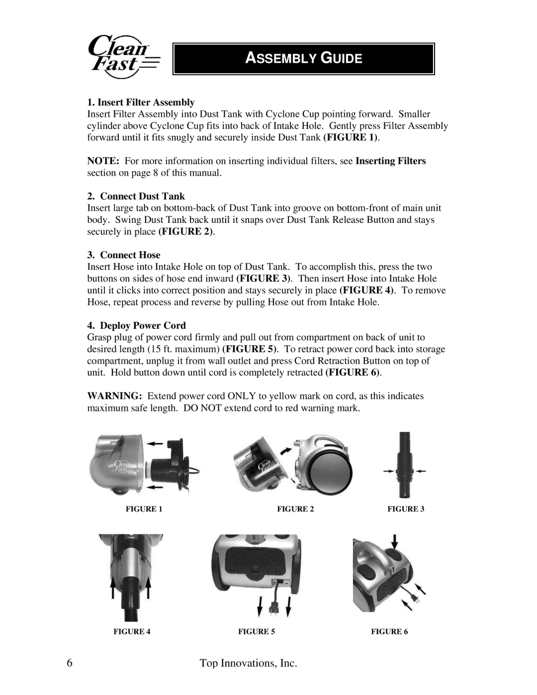 Top Innovations CF-952 warranty Assembly Guide, Insert Filter Assembly 