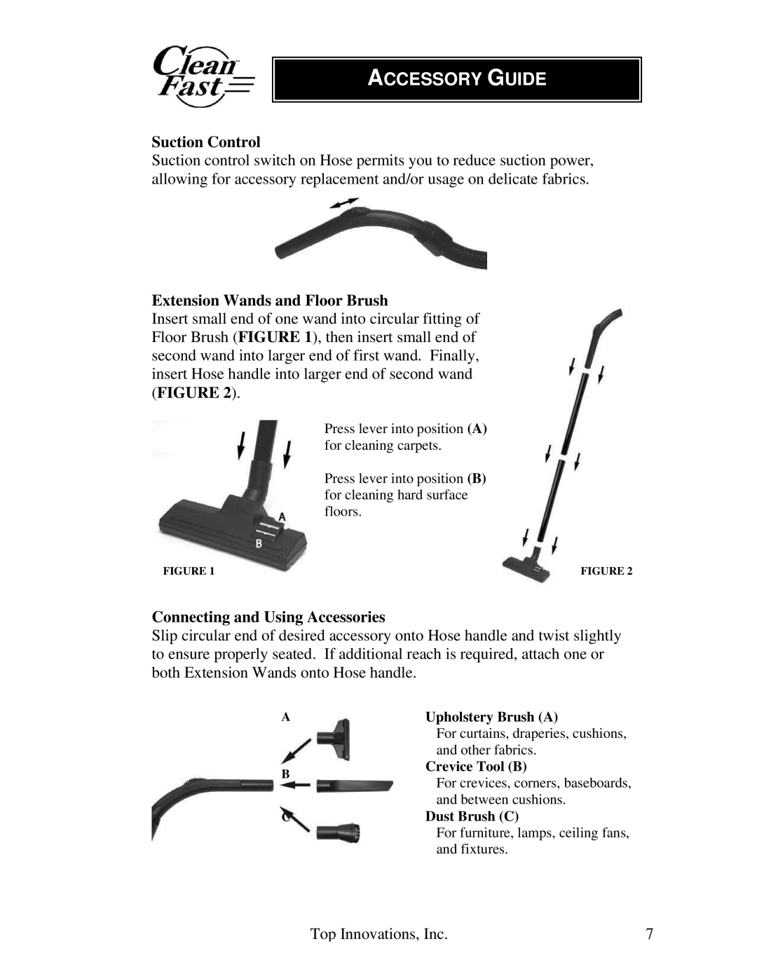 Top Innovations CF-952 warranty Accessory Guide, Suction Control 