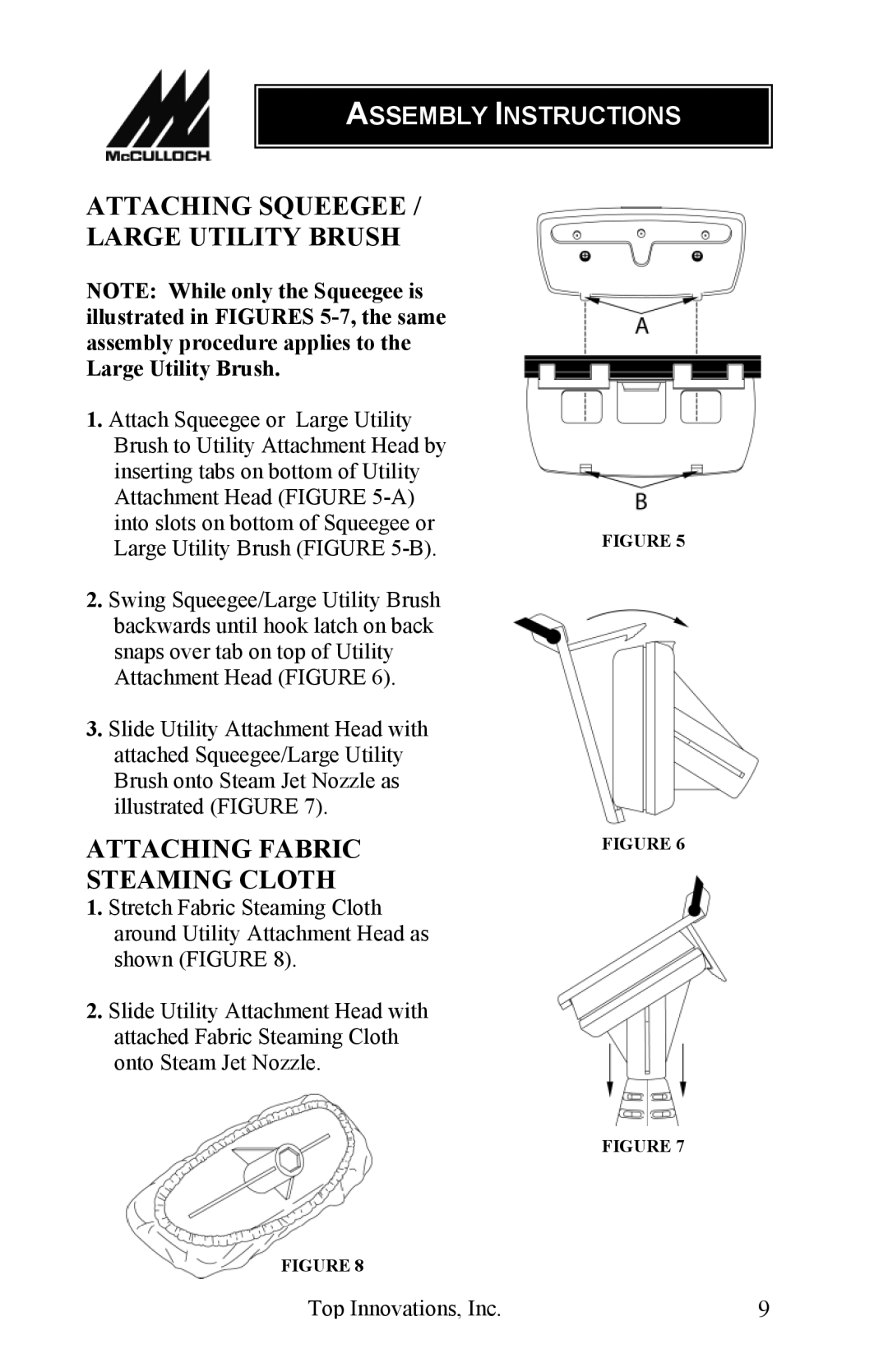 Top Innovations MC1227 warranty Attaching Squeegee / Large Utility Brush, Attaching Fabric Steaming Cloth 