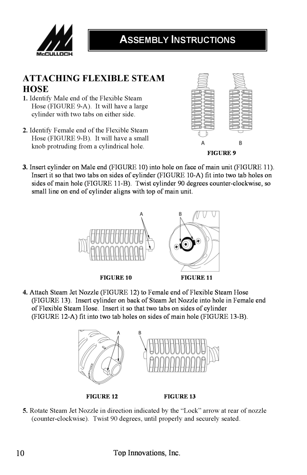 Top Innovations MC1227 warranty Attaching Flexible Steam Hose, Assembly Instructions 