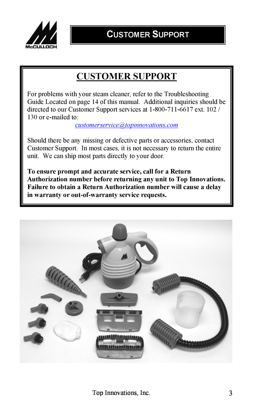 Top Innovations MC1227 warranty Customer Support 
