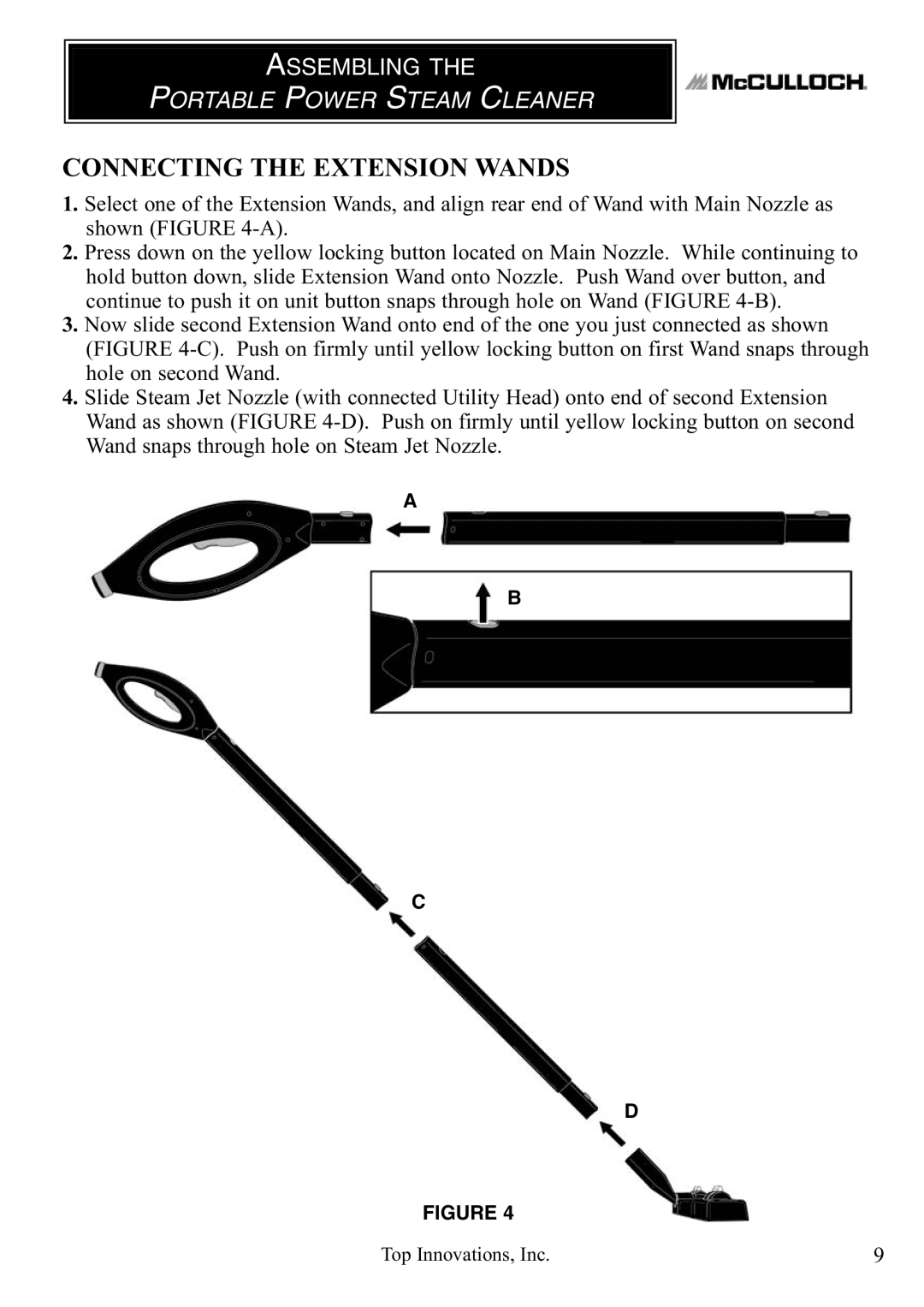 Top Innovations MC1246 warranty Connecting the Extension Wands 