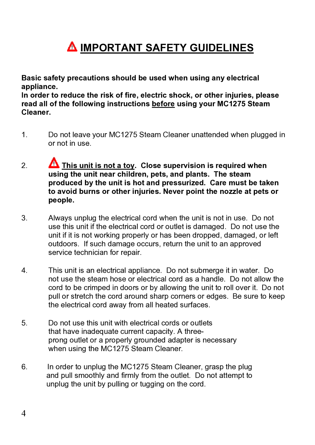 Top Innovations MC1275 owner manual Important Safety Guidelines 