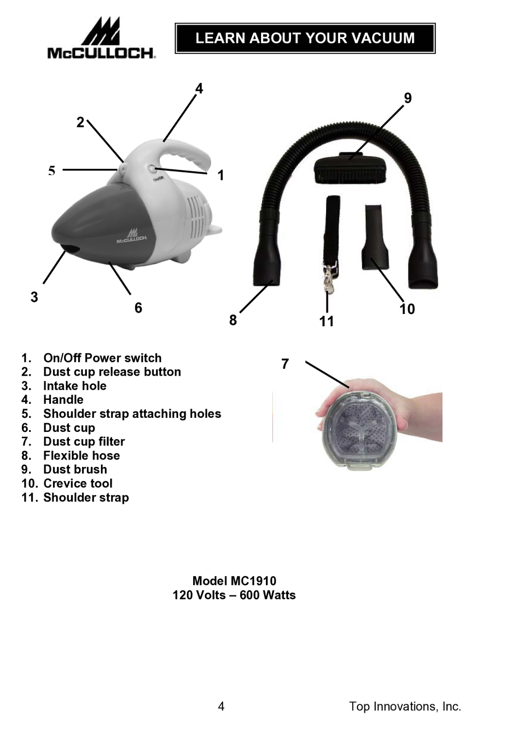 Top Innovations MC1910 warranty Learn about Your Vacuum 