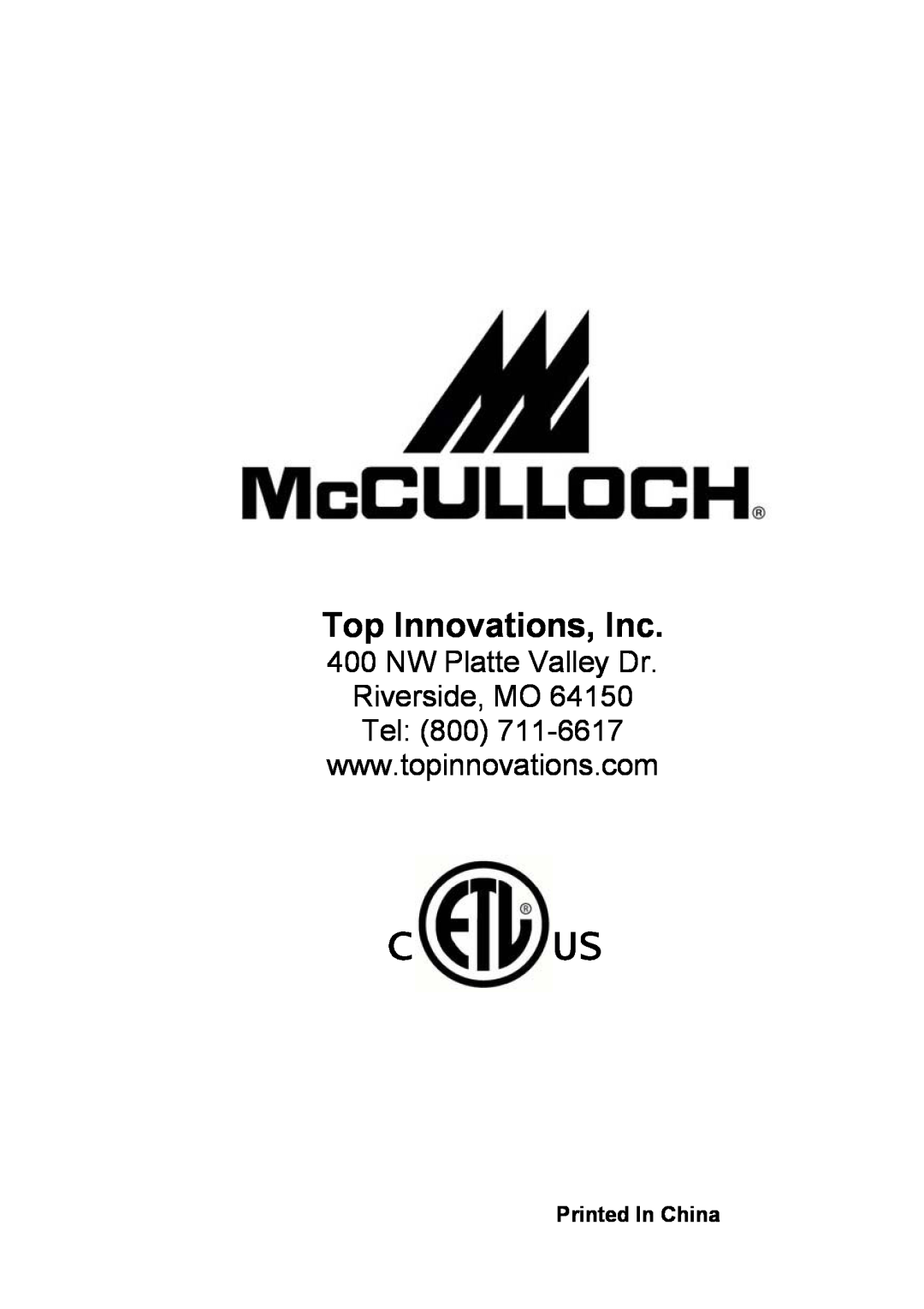 Top Innovations MC1910 warranty Top Innovations, Inc, C Us, NW Platte Valley Dr 