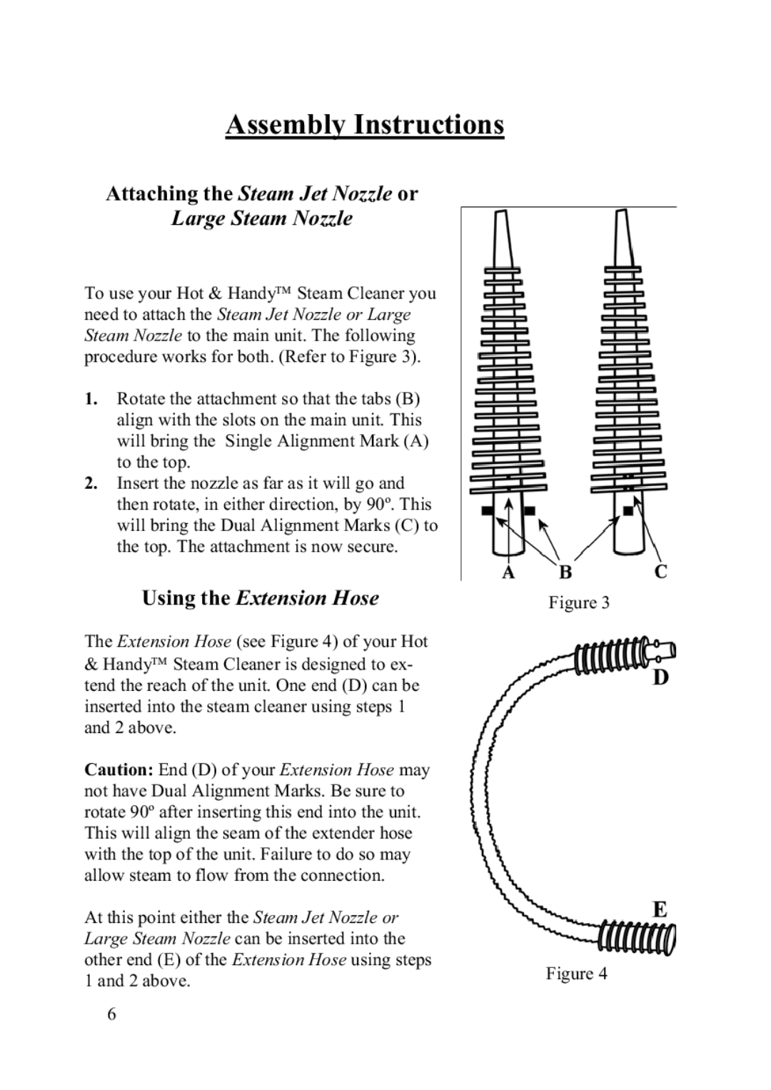 Top Innovations SF-220 instruction manual Assembly Instructions, Attaching the Steam Jet Nozzle or Large Steam Nozzle 