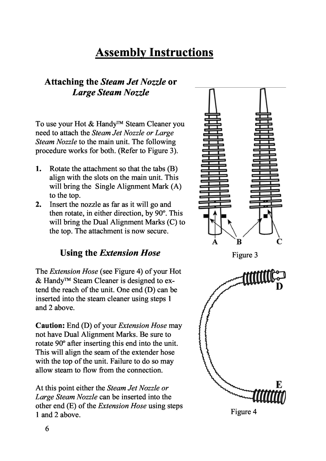 Top Innovations SF-220 instruction manual Assembly Instructions, Attaching the Steam Jet Nozzle or, Large Steam Nozzle 
