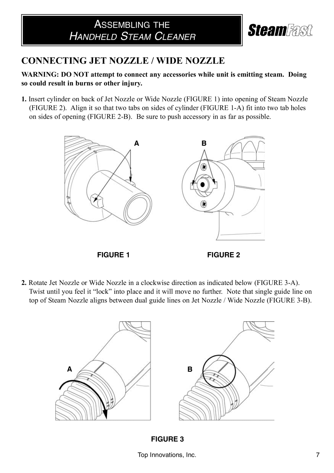 Top Innovations SF-226 warranty Connecting JET Nozzle / Wide Nozzle, Assembling 