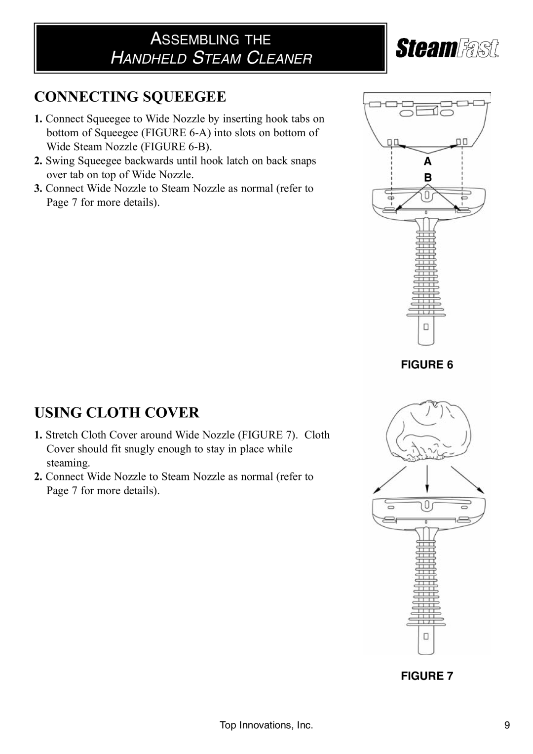 Top Innovations SF-226 warranty Connecting Squeegee, Using Cloth Cover 