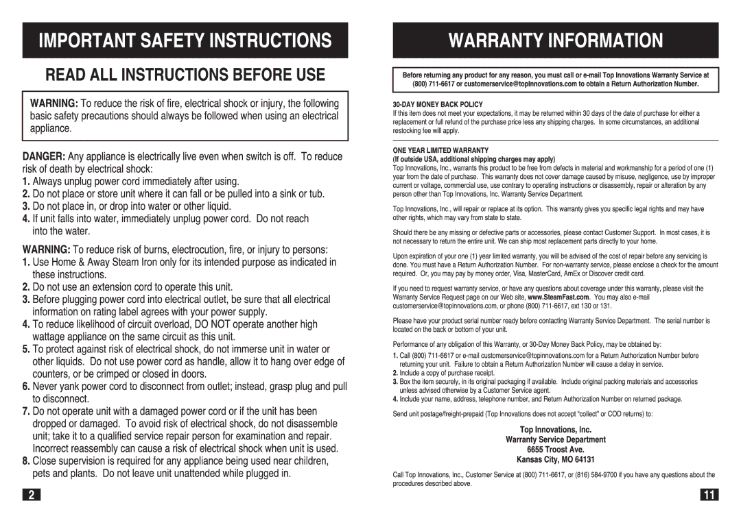 Top Innovations SF-717 manual 