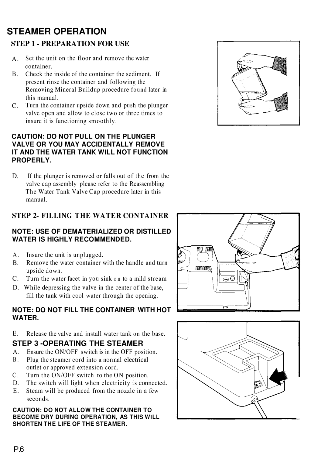 Top Innovations SP-350 manual Steamer Operation 