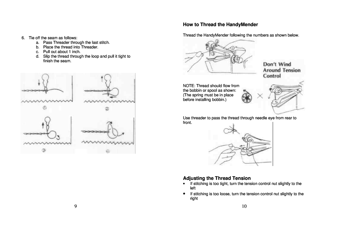 Top Innovations SP-400 owner manual How to Thread the HandyMender, Adjusting the Thread Tension 