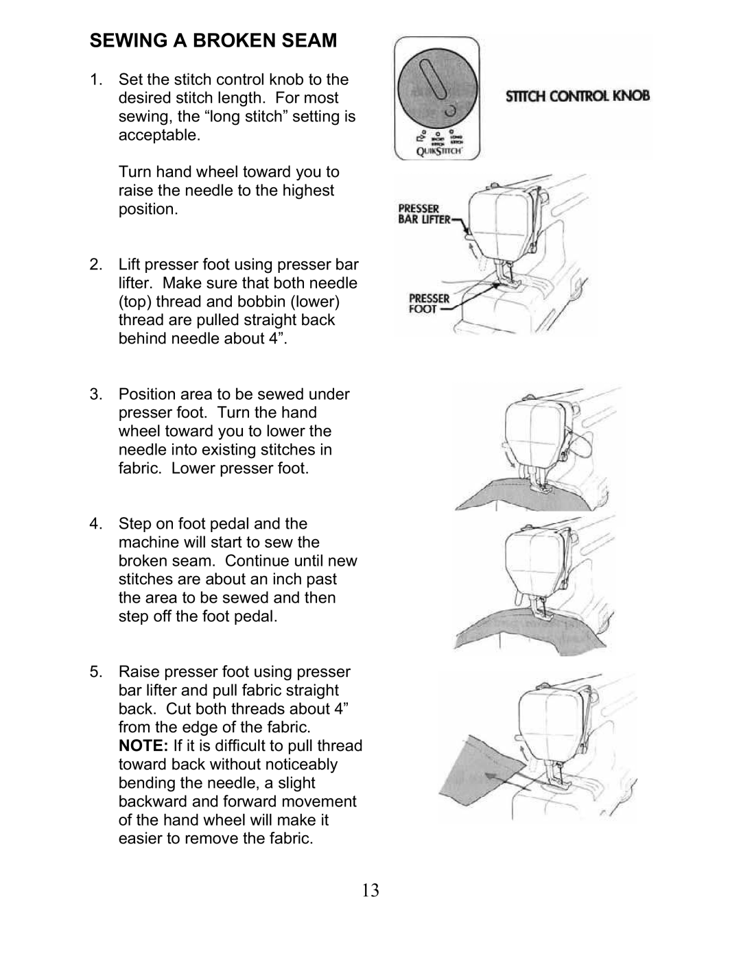 Top Innovations SP-402 owner manual Sewing a Broken Seam 