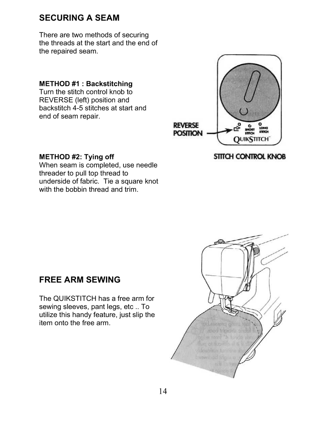 Top Innovations SP-402 owner manual Securing a Seam, Free ARM Sewing 