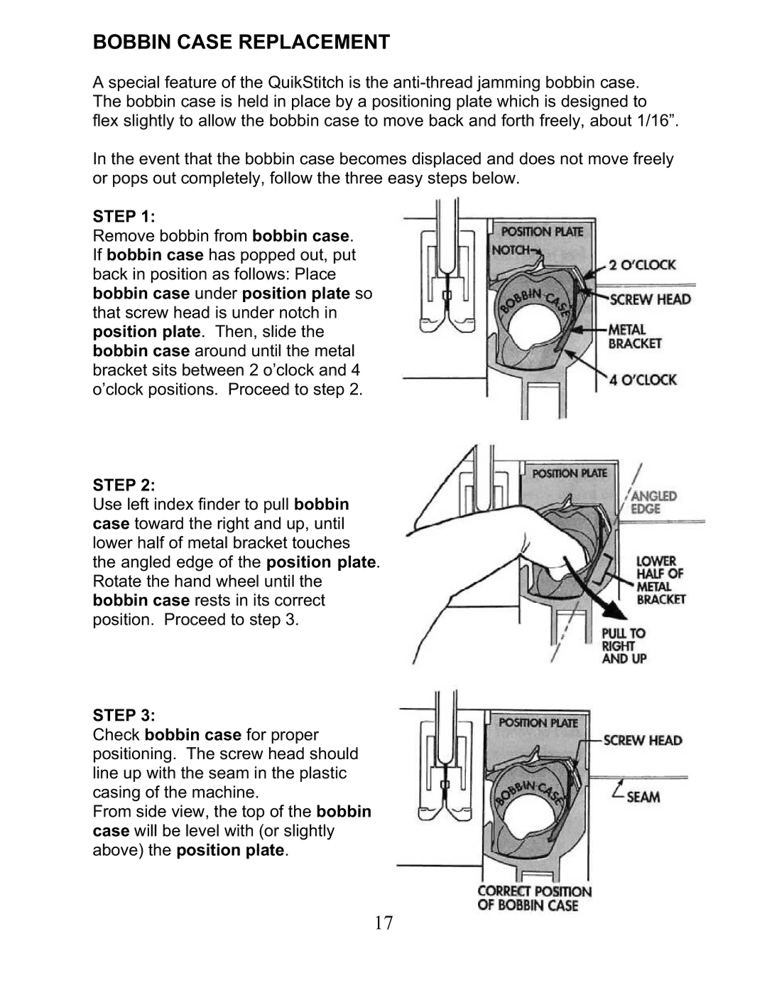 Top Innovations SP-402 owner manual Bobbin Case Replacement, Step 