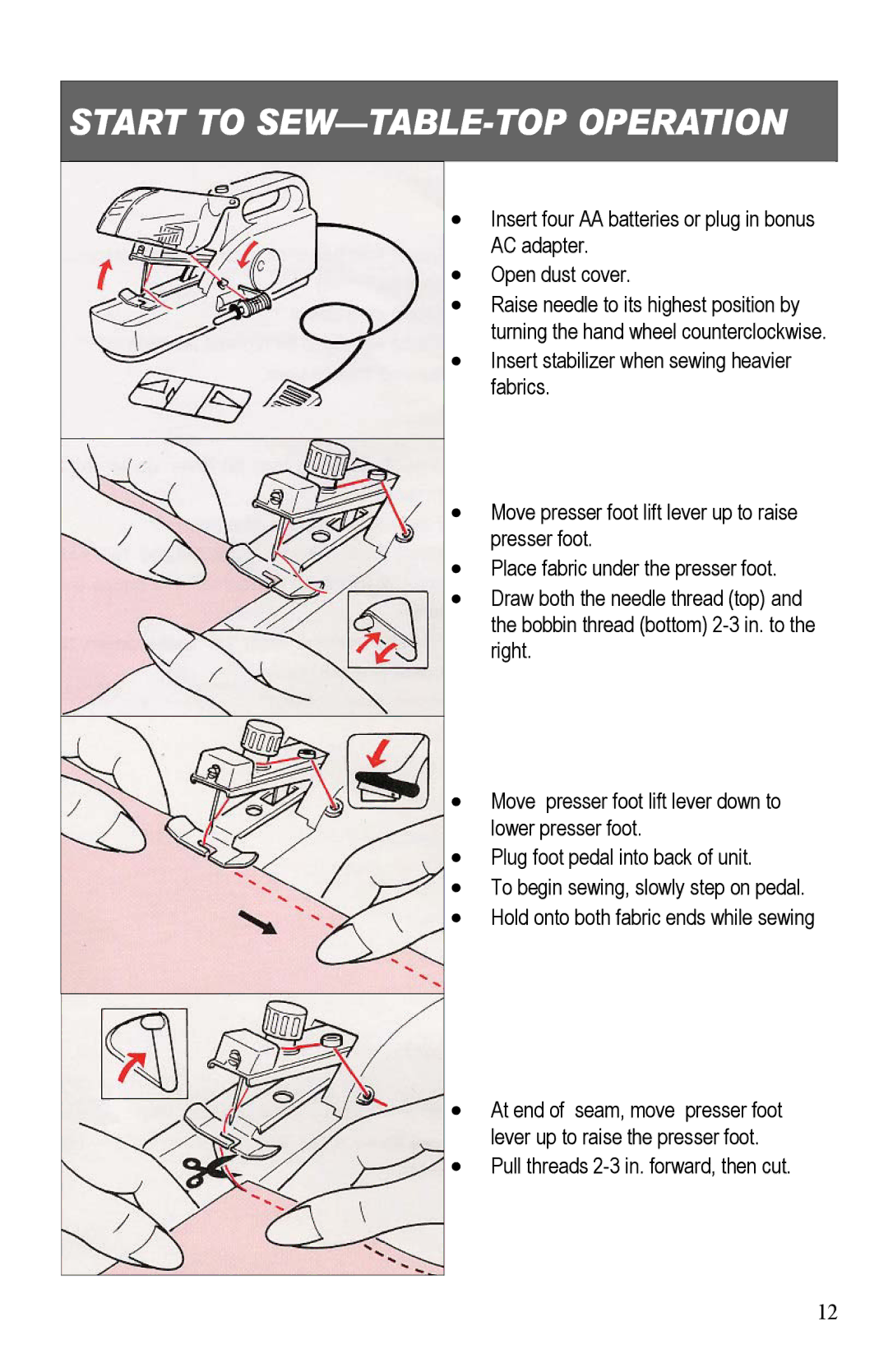 Top Innovations SP-403 owner manual Start to SEW-TABLE-TOP Operation 