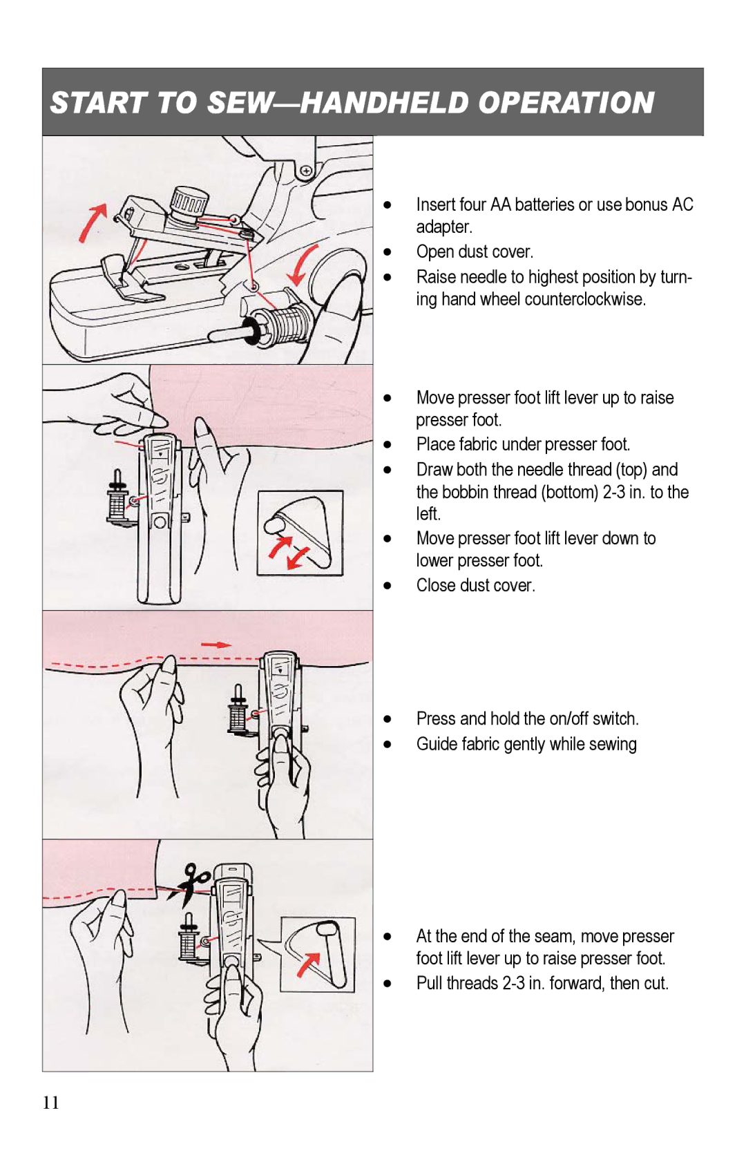 Top Innovations SP-403 owner manual Start to SEW-HANDHELD Operation 