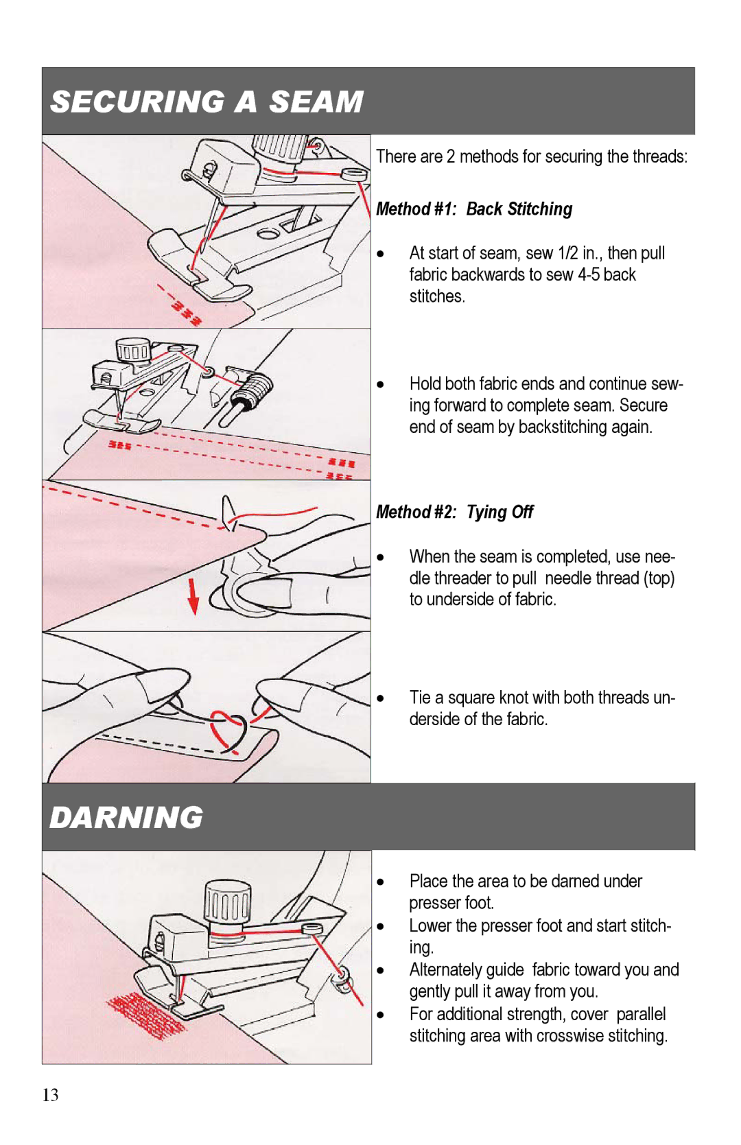 Top Innovations SP-403 owner manual Securing a Seam, Darning 