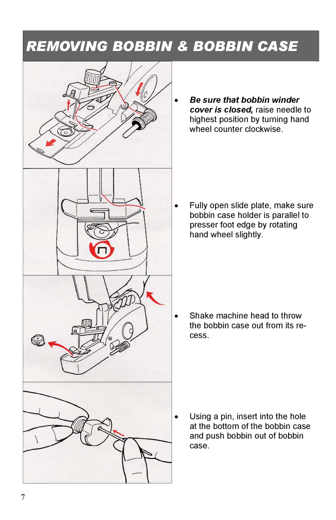 Top Innovations SP-403 owner manual Removing Bobbin & Bobbin Case 