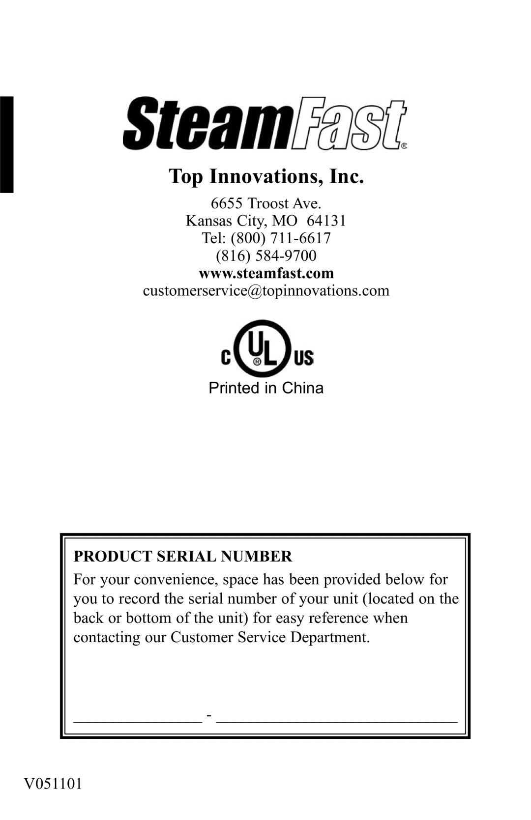 Top Innovations SP-660 warranty Top Innovations, Inc, Product Serial Number 