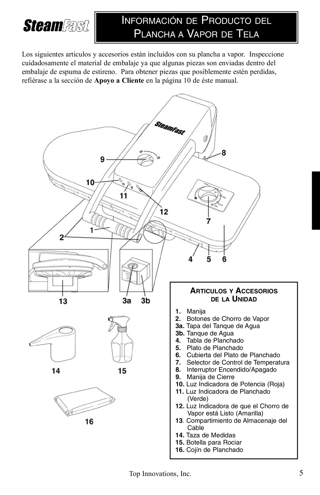 Top Innovations SP-660 warranty Información DE Producto DEL Plancha a Vapor DE Tela 