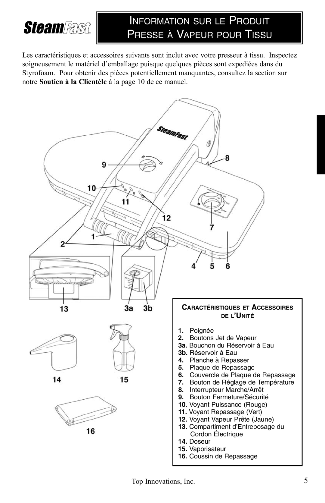 Top Innovations SP-660 warranty Information SUR LE Produit Presse À Vapeur Pour Tissu 