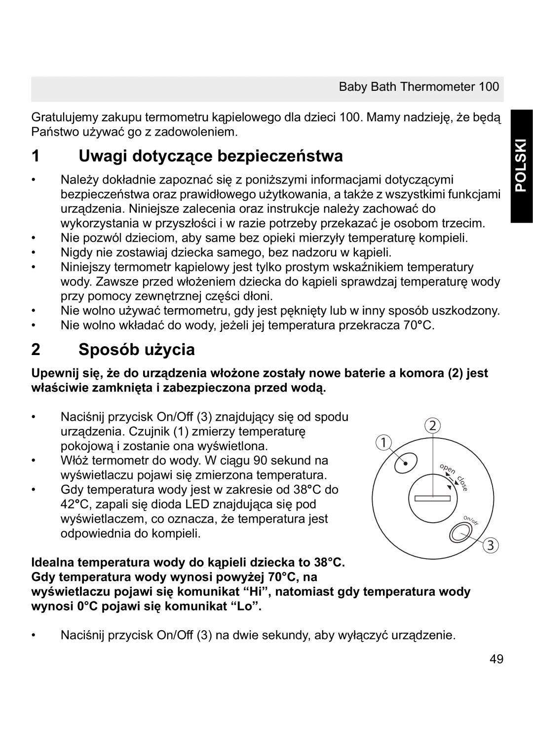 Topcom 100 manual Uwagi dotyczące bezpieczeĔstwa, Sposób uĪycia, Polski 