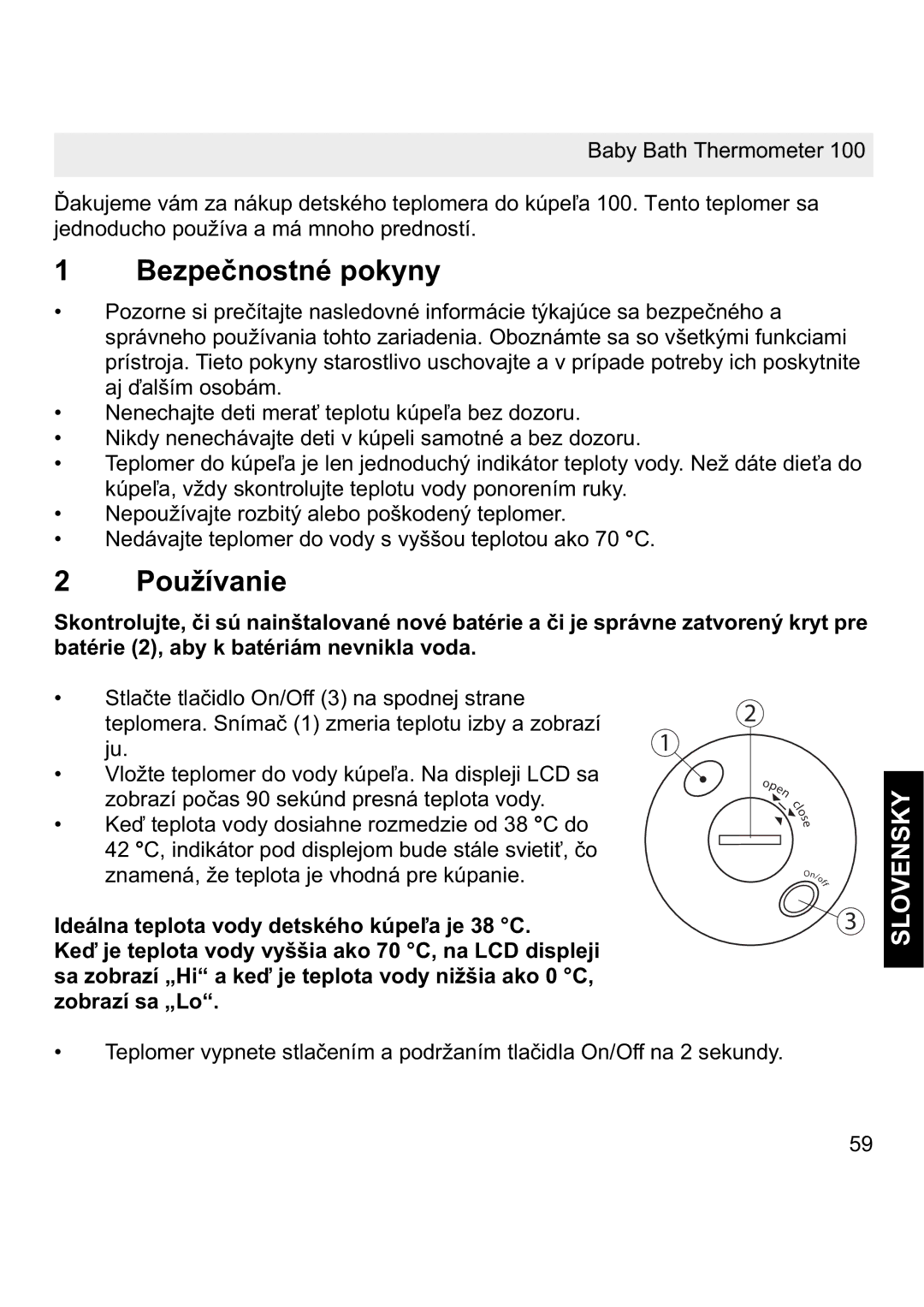 Topcom 100 manual Bezpeþnostné pokyny, Používanie, Slovensky 