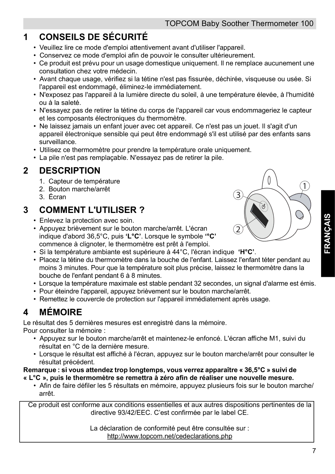 Topcom 100 manual do utilizador Conseils DE Sécurité, Comment Lutiliser ?, Mémoire 