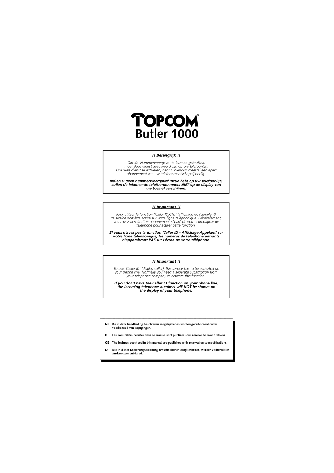 Topcom 1000 manual Butler 