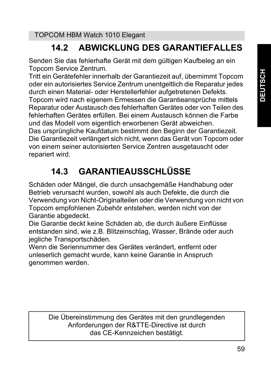 Topcom 1010 Elelgant manual Abwicklung DES Garantiefalles, Garantieausschlüsse 