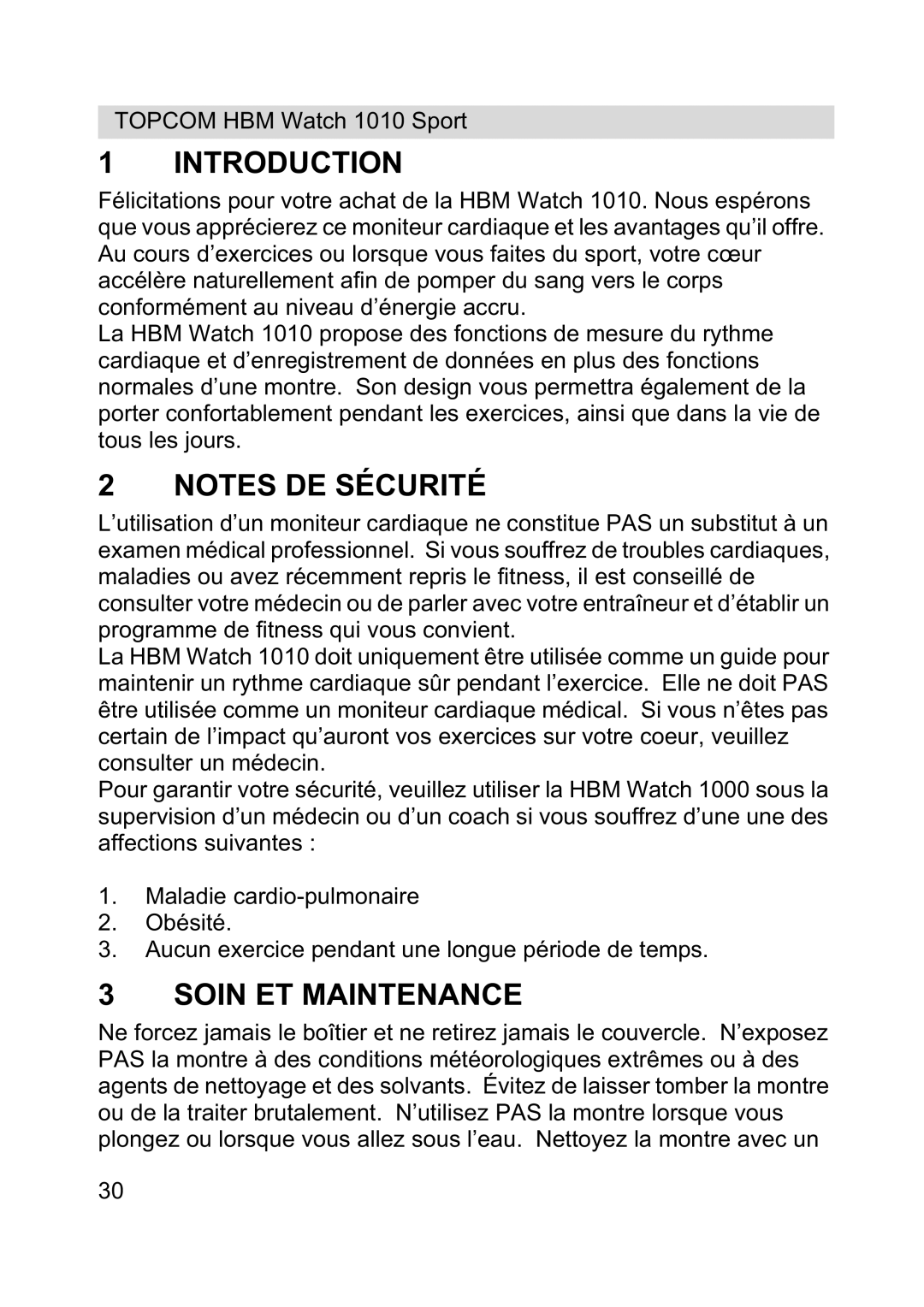 Topcom 1010 Sport manual Introduction, Soin ET Maintenance 