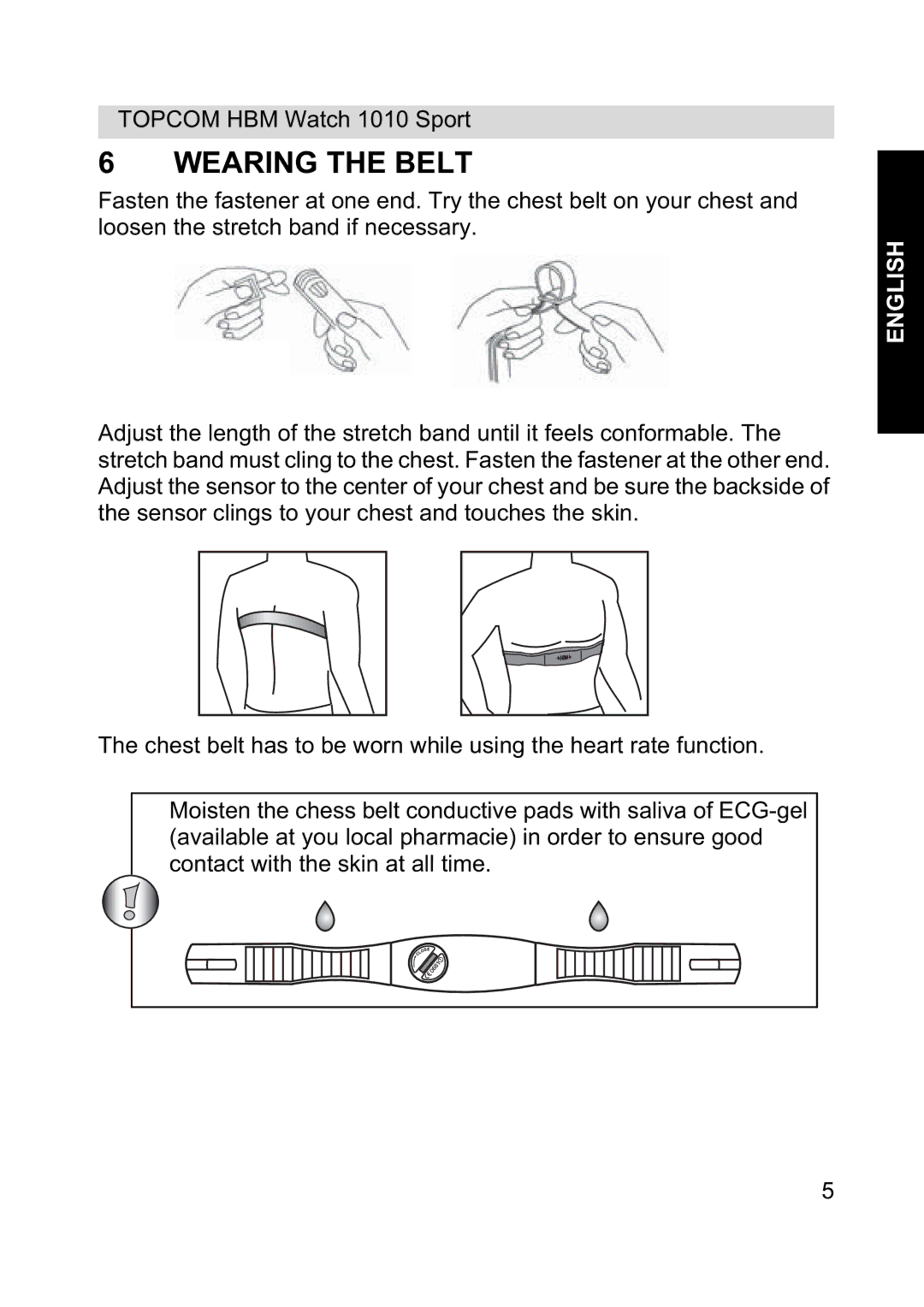 Topcom 1010 Sport manual Wearing the Belt 