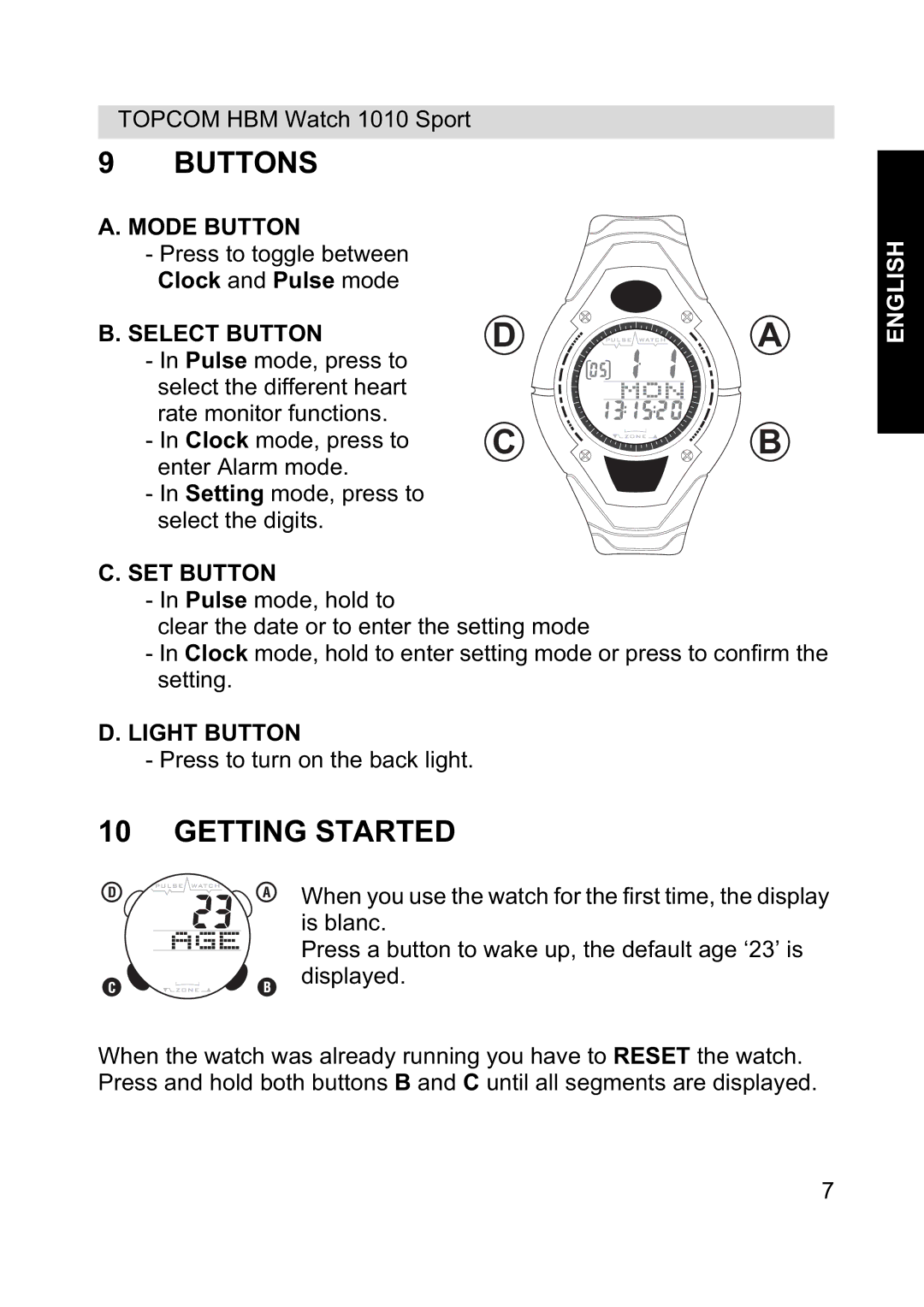 Topcom 1010 Sport manual Buttons, Getting Started 